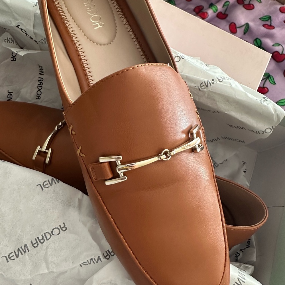 Brown leather loafers